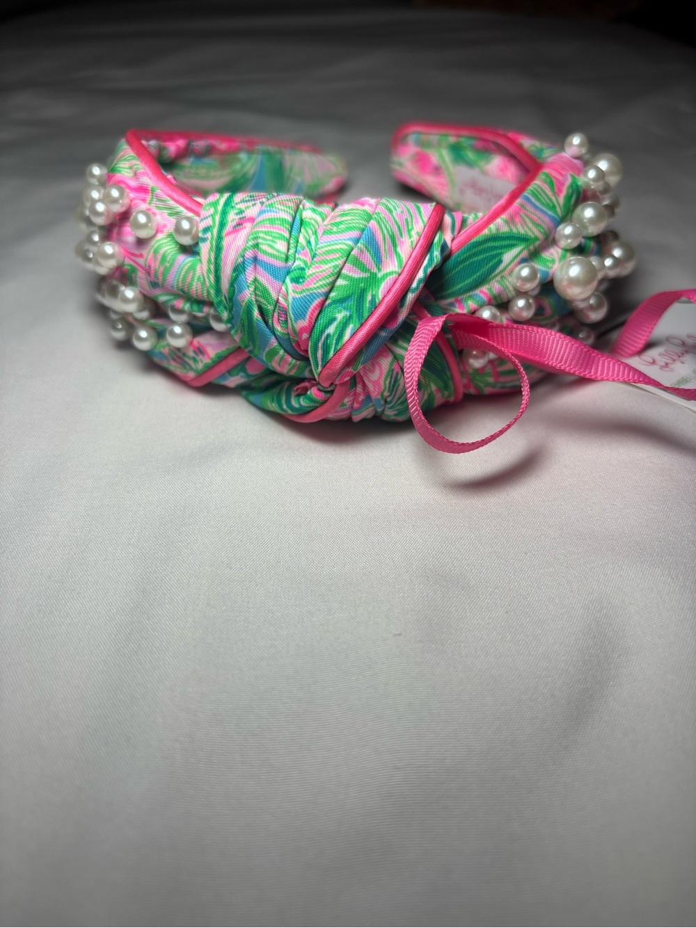 NWT Lilly Pulitzer Blue Horizon “Coming In Hot” Embellished Pearl Knot Headband - Picture 9 of 10